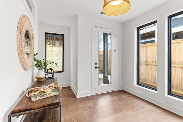 entryway with hardwood / wood-style floors