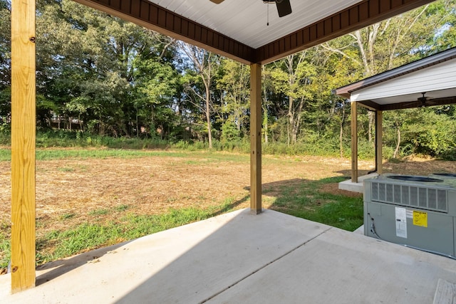 view of patio featuring central AC unit and ceiling fan