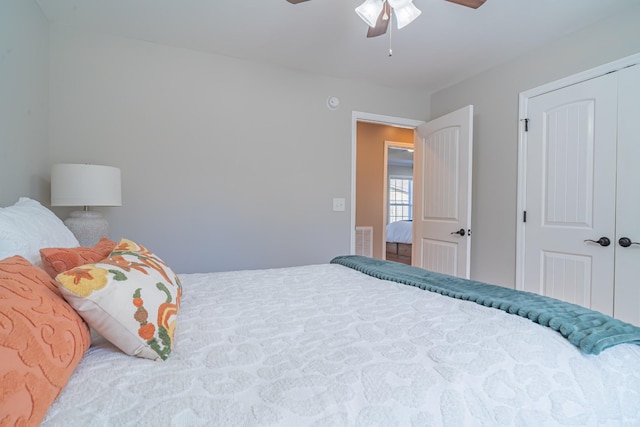 bedroom with a closet and ceiling fan