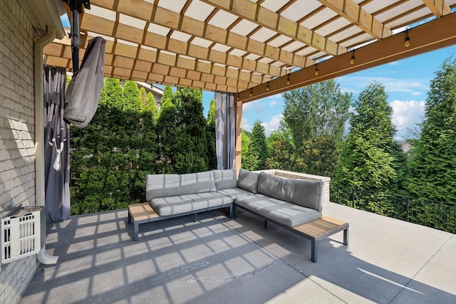 view of patio / terrace featuring outdoor lounge area and a pergola