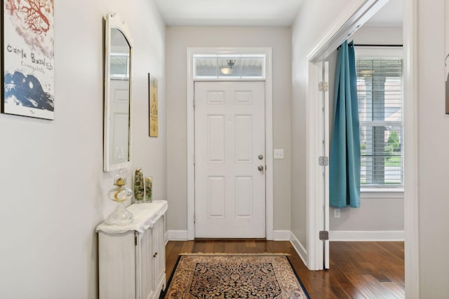 foyer with dark hardwood / wood-style flooring and a healthy amount of sunlight