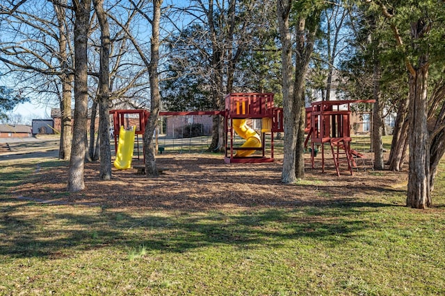 view of jungle gym with a yard