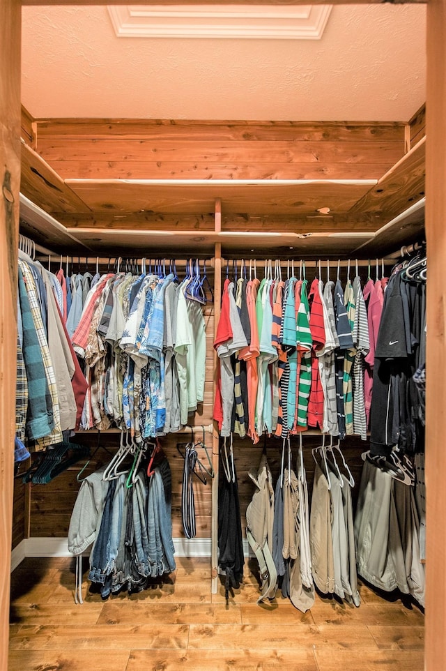 walk in closet with hardwood / wood-style floors