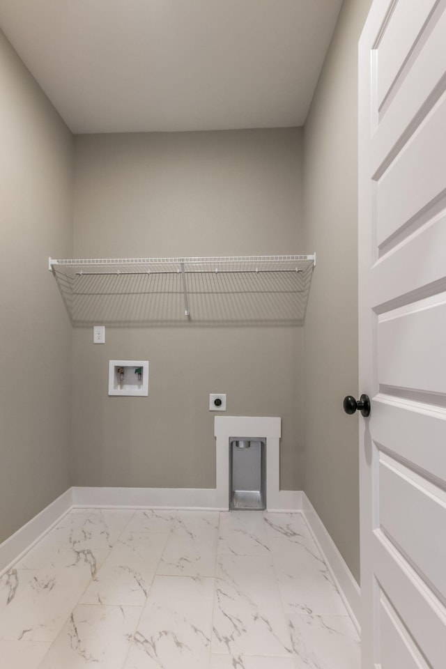clothes washing area with washer hookup, laundry area, hookup for an electric dryer, and baseboards
