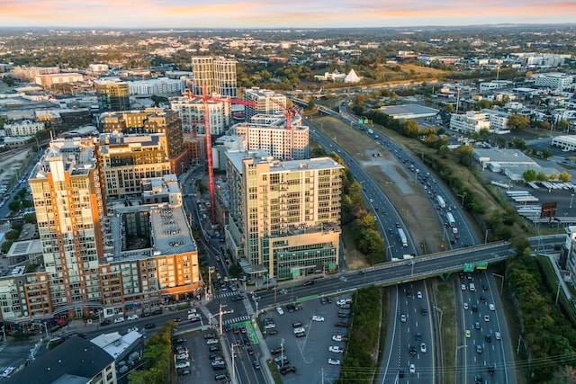 view of aerial view at dusk