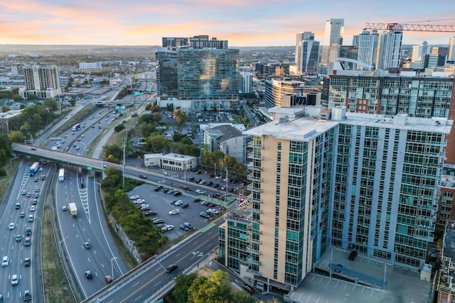 view of aerial view at dusk