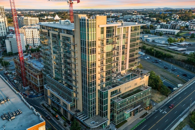 view of outdoor building at dusk