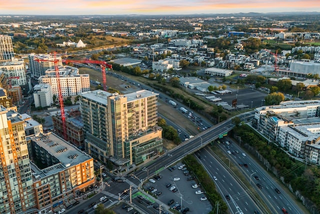 view of aerial view at dusk