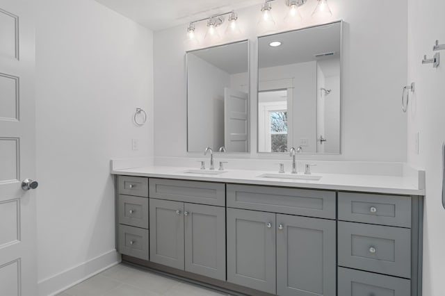 bathroom featuring vanity and tile patterned flooring