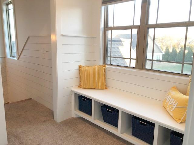 mudroom with light carpet and a wealth of natural light