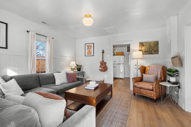 living room with light wood-type flooring