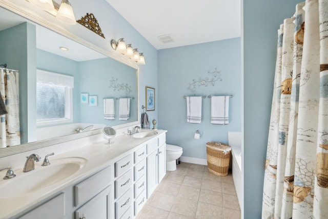 bathroom featuring tile patterned flooring, vanity, and toilet