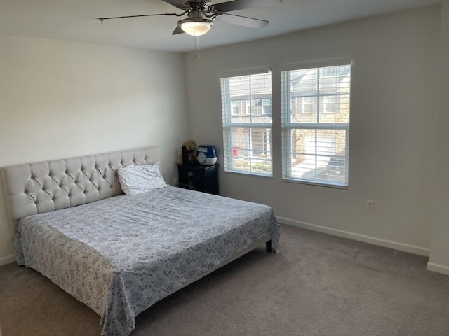 bedroom featuring carpet floors and ceiling fan