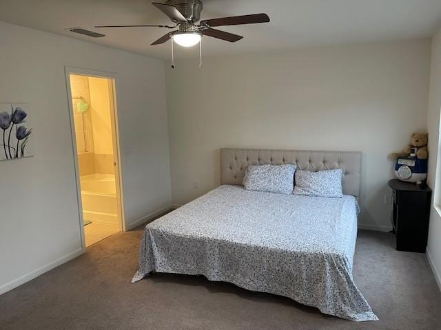 bedroom featuring carpet flooring, visible vents, and baseboards