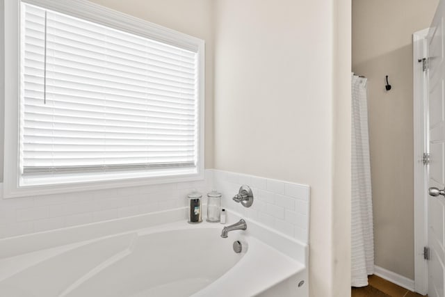 bathroom featuring a washtub and a wealth of natural light