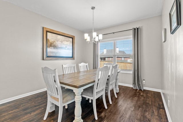 dining area featuring dark hardwood / wood-style floors and a chandelier