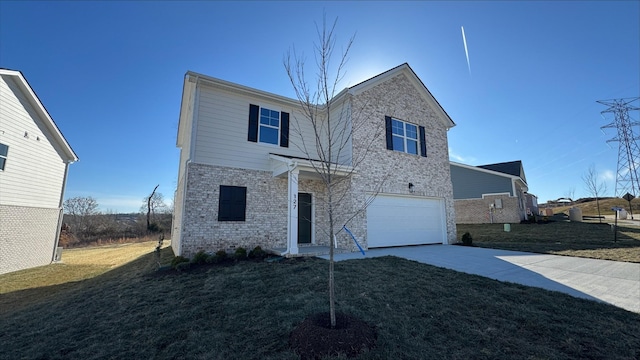 view of front of house with a garage and a front lawn