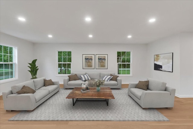 living room with light hardwood / wood-style floors