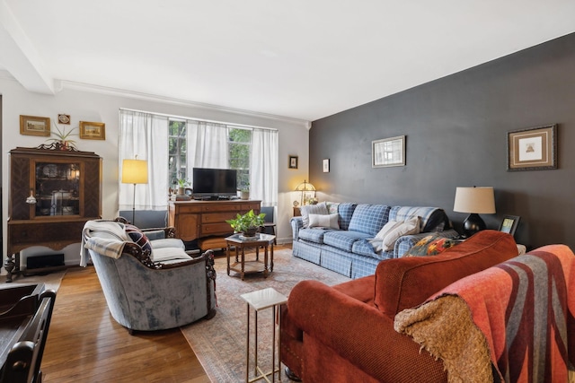 living room with light hardwood / wood-style flooring