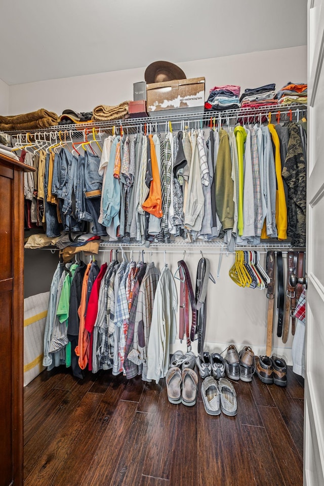 walk in closet featuring dark wood-type flooring