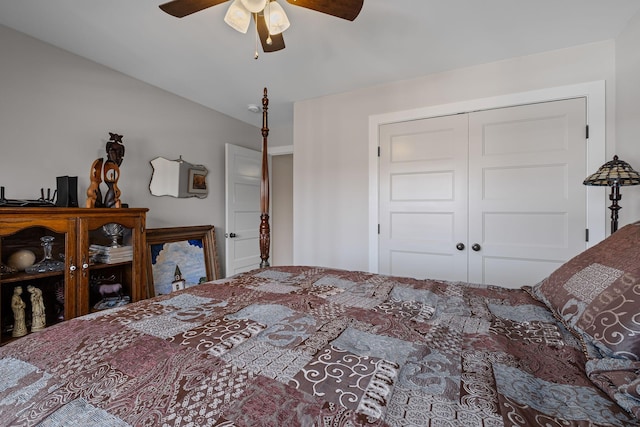 bedroom with a closet and ceiling fan