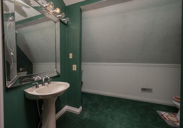 bathroom with vaulted ceiling