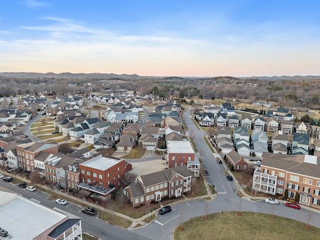 view of aerial view at dusk