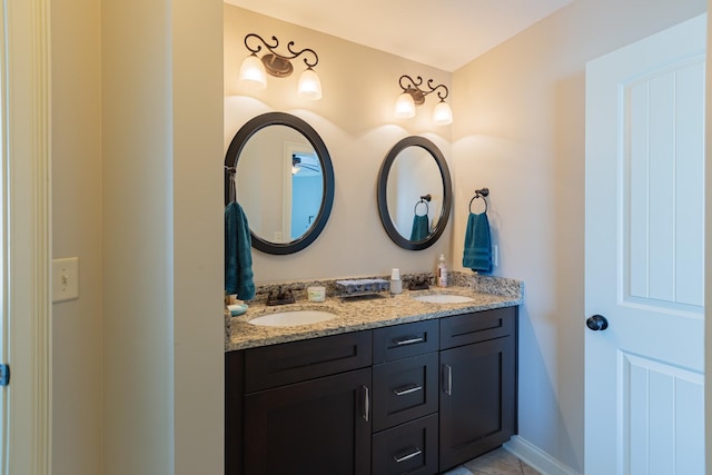 bathroom with vanity and tile patterned floors