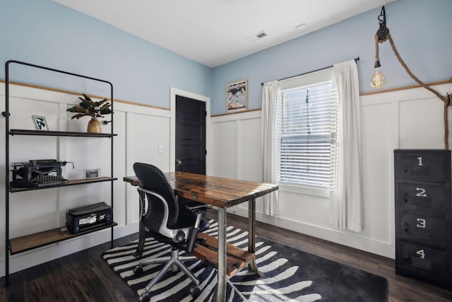 office area featuring dark hardwood / wood-style flooring