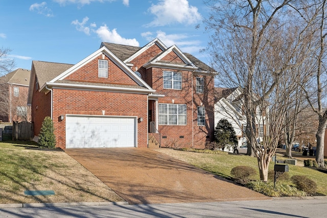 view of front facade featuring a garage and a front yard