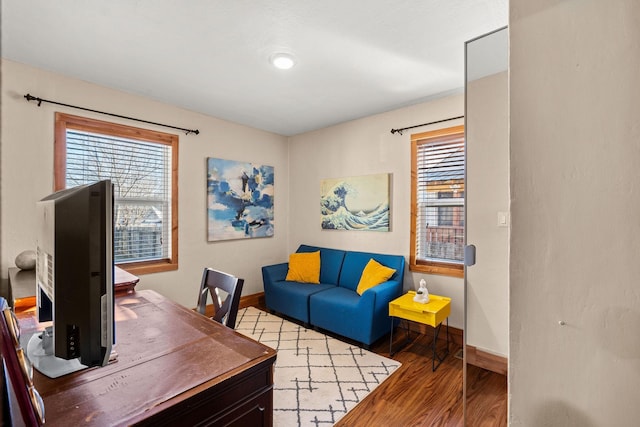 home office featuring a wealth of natural light and light hardwood / wood-style floors