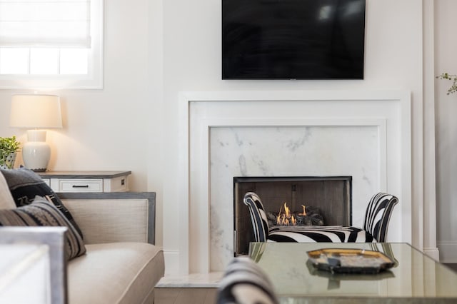 sitting room featuring a premium fireplace