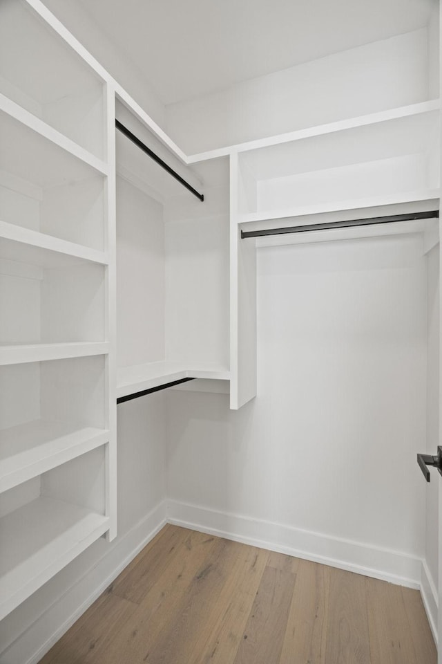 walk in closet with hardwood / wood-style flooring