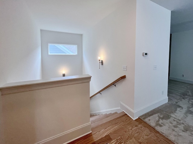 stairway with wood-type flooring