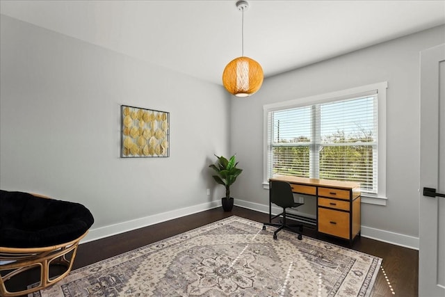 office area with dark hardwood / wood-style flooring