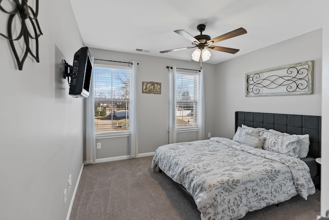 bedroom featuring ceiling fan and carpet flooring