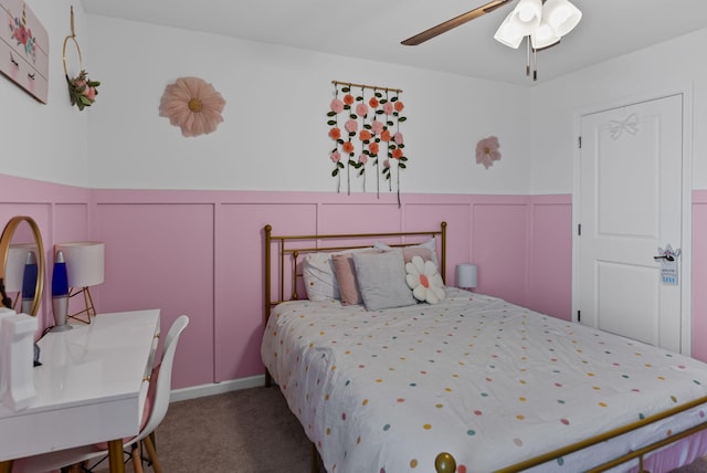 bedroom featuring carpet and ceiling fan