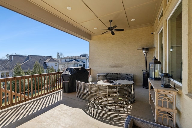 view of patio / terrace featuring a grill and ceiling fan