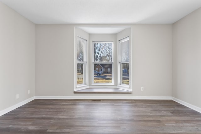 spare room featuring plenty of natural light and dark hardwood / wood-style floors