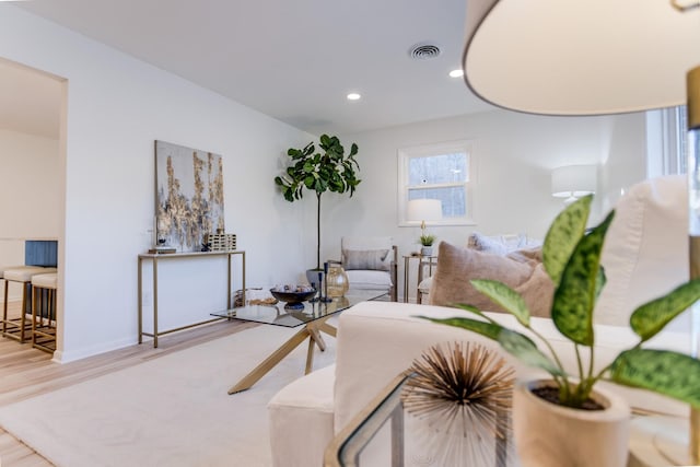 living room with light wood-type flooring