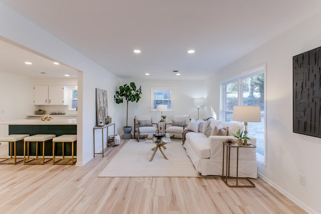 living room with light hardwood / wood-style flooring