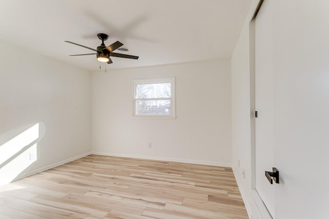 empty room featuring ceiling fan and light wood-type flooring