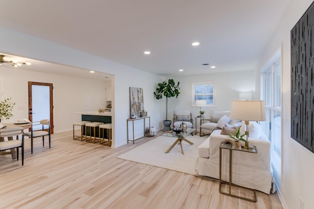 living room with light wood-type flooring