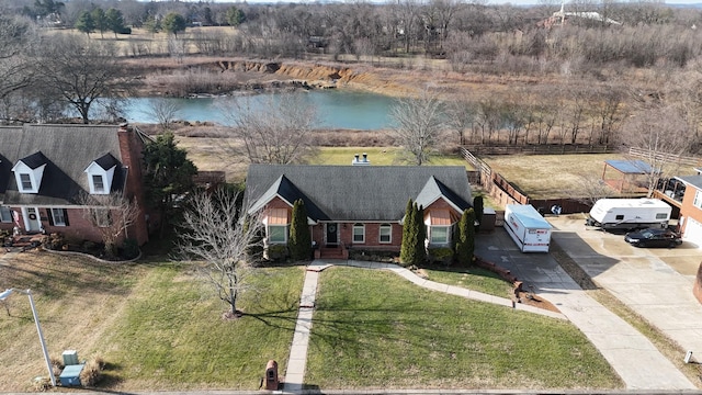 aerial view featuring a water view