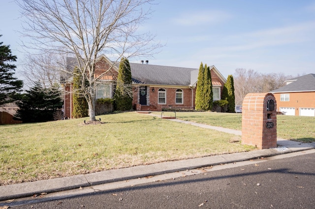 single story home with a front lawn