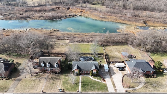 aerial view with a water view