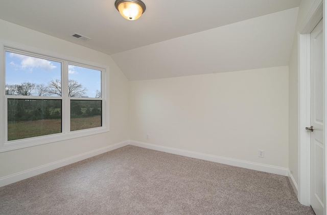 additional living space with lofted ceiling and carpet floors