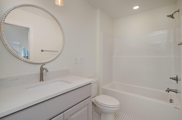 full bathroom featuring vanity, shower / bathing tub combination, and toilet