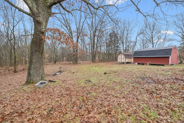 view of yard with a shed