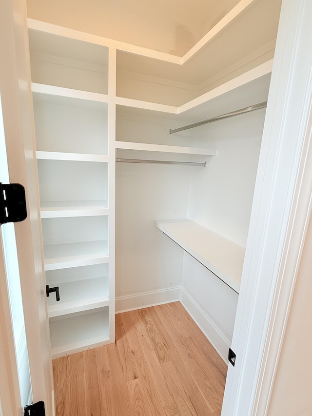 walk in closet with hardwood / wood-style flooring